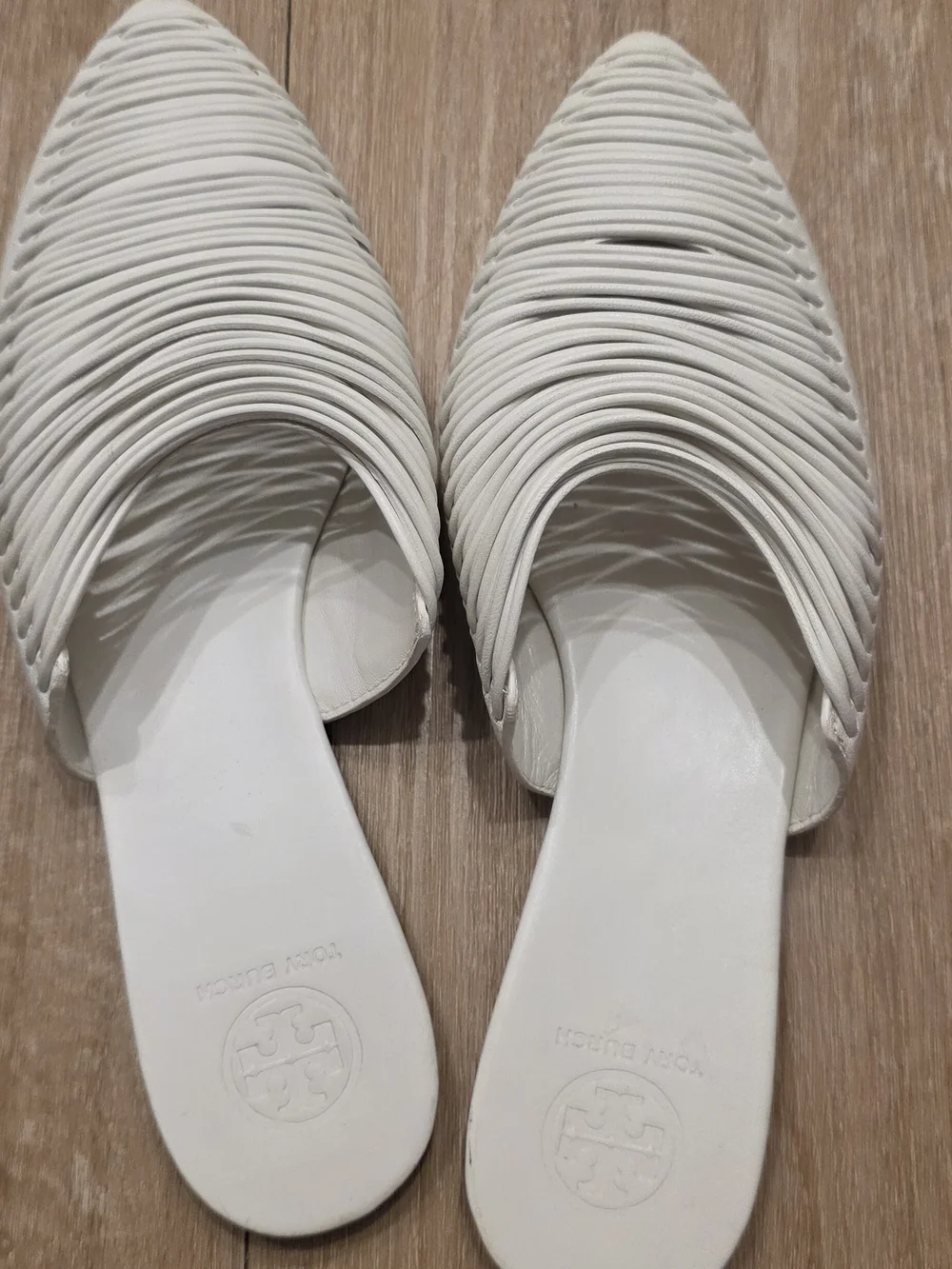 Women's White Pointed Slip-On Mules with Twisted Strap Detail